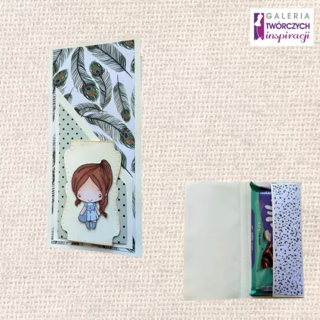 Opakowanie na czekoladę „Dziewczynka w piórach” - 8,5 na 17 cm